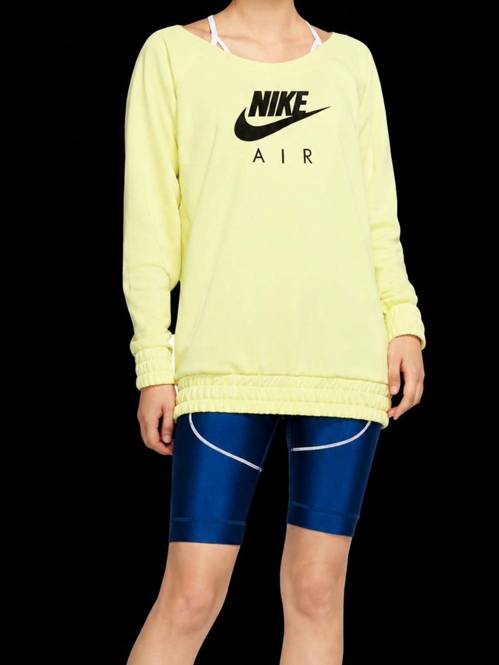 Nike Women’s off the Shoulder Neon green logo sweatshirt